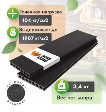 Коэкструзия террасная доска ДПК 150x22 мм "Антрацит" - Антрацит