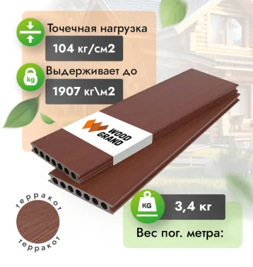 Коэкструзия террасная доска ДПК 150x22 мм "Терракот" - Терракот